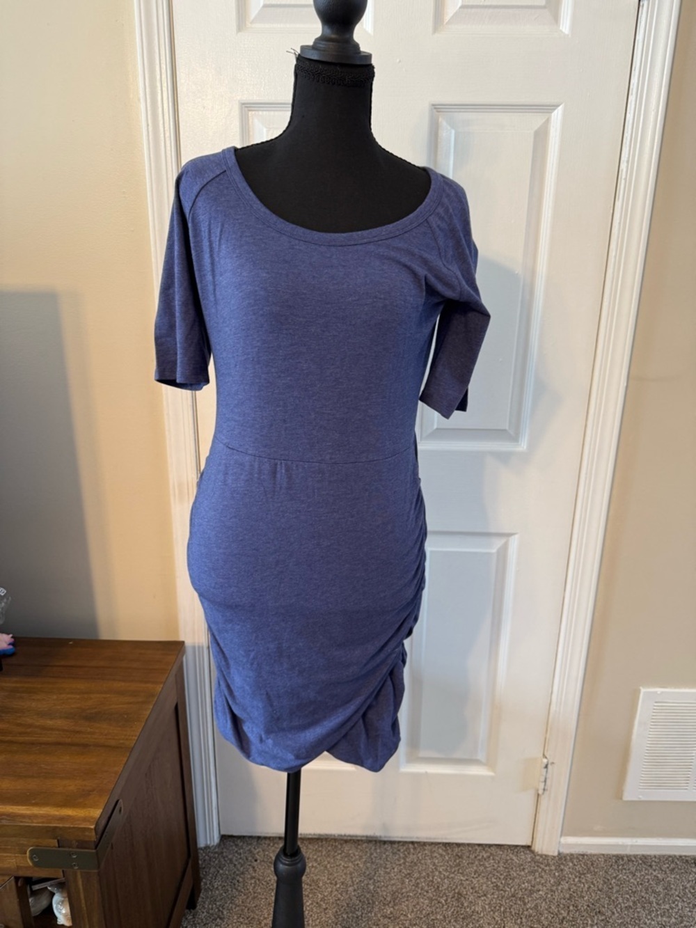Athleta Indigo Scoop Neck Ruched Midi Dress